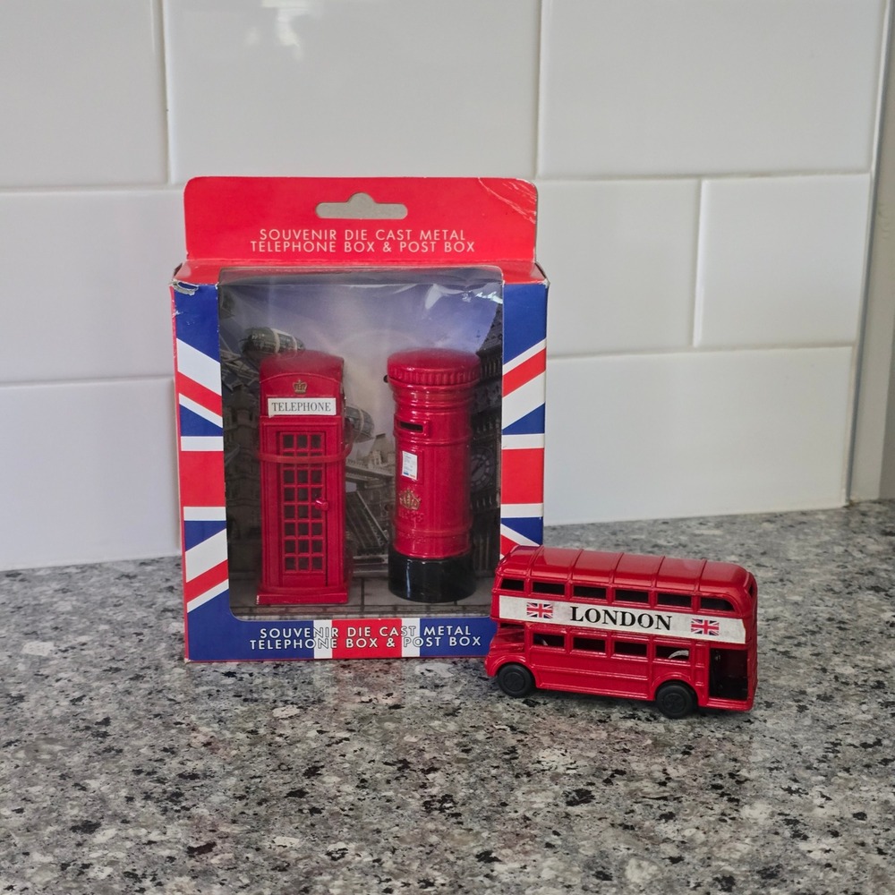 Elgate London Souvenir Die Cast Telephone Post Box & London Bus Pencil Sharpener